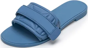 Women's Flat Sandals Adjustable Strap Summer Comfort Leather Slip on Slide Sandals