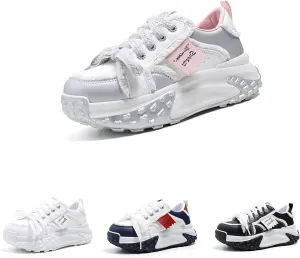 Women's Leather Fashion Casual Sneakers,Lace-Up Round Toe Platform Sneakers,Anti-Slip Shock Absorbing Heighten Outdoor Running Sneakers