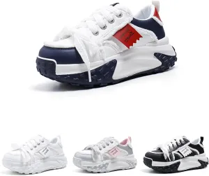 Women's Leather Fashion Casual Sneakers,Lace-Up Round Toe Platform Sneakers,Anti-Slip Shock Absorbing Heighten Outdoor Running Sneakers