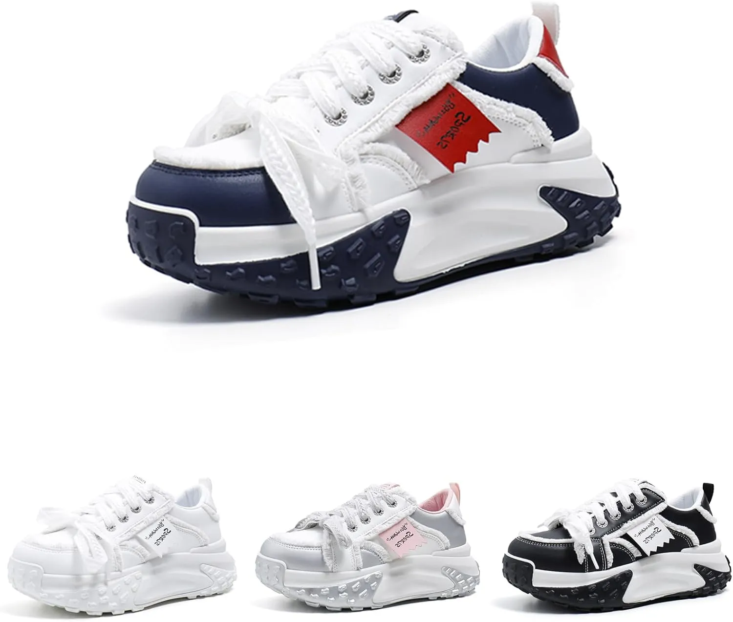Women's Leather Fashion Casual Sneakers,Lace-Up Round Toe Platform Sneakers,Anti-Slip Shock Absorbing Heighten Outdoor Running Sneakers