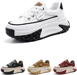 Women's Leather Soft Casual Sneakers,Lace-Up Platform Sneakers,Anti-Slip Shock Absorbing Heighten Fashion Running Sneakers