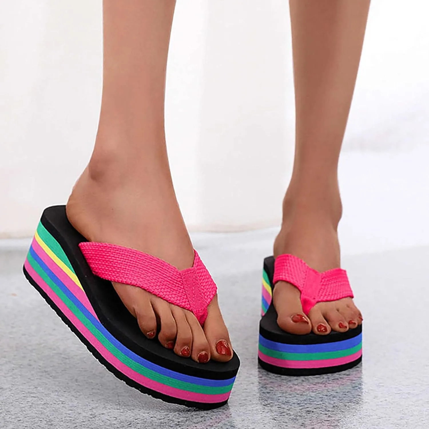 Women's Platform Wedge Sandals Lazy Slip On Flip Flops Clip On Arch Support Soft Soles Casual Beach Thong Slippers Breathable Bohemian Non Slip Boho Cozy Leisure Wide ballet women memory C65-Red