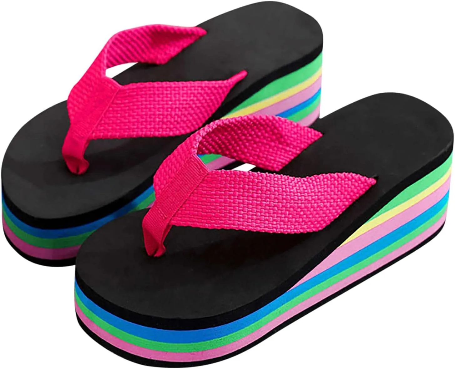 Women's Platform Wedge Sandals Lazy Slip On Flip Flops Clip On Arch Support Soft Soles Casual Beach Thong Slippers Breathable Bohemian Non Slip Boho Cozy Leisure Wide ballet women memory C65-Red