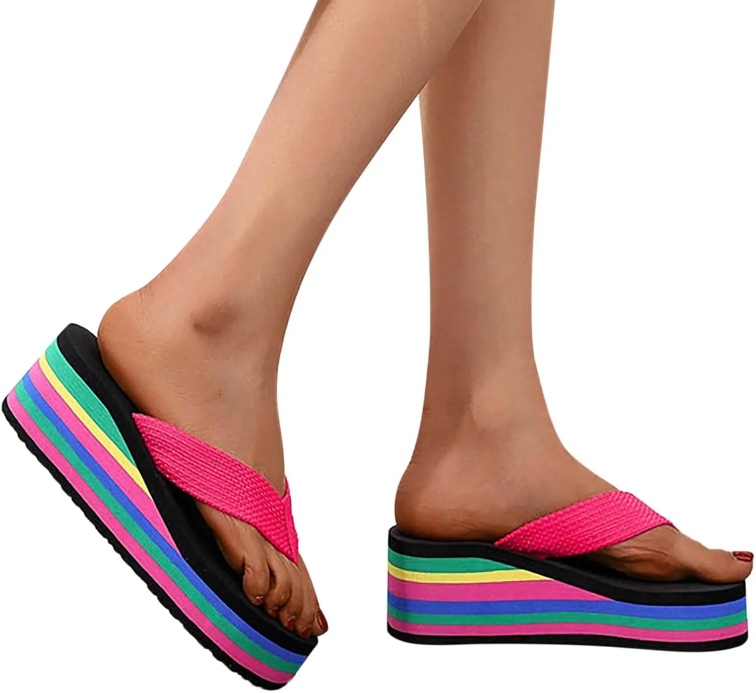Women's Platform Wedge Sandals Lazy Slip On Flip Flops Clip On Arch Support Soft Soles Casual Beach Thong Slippers Breathable Bohemian Non Slip Boho Cozy Leisure Wide ballet women memory C65-Red