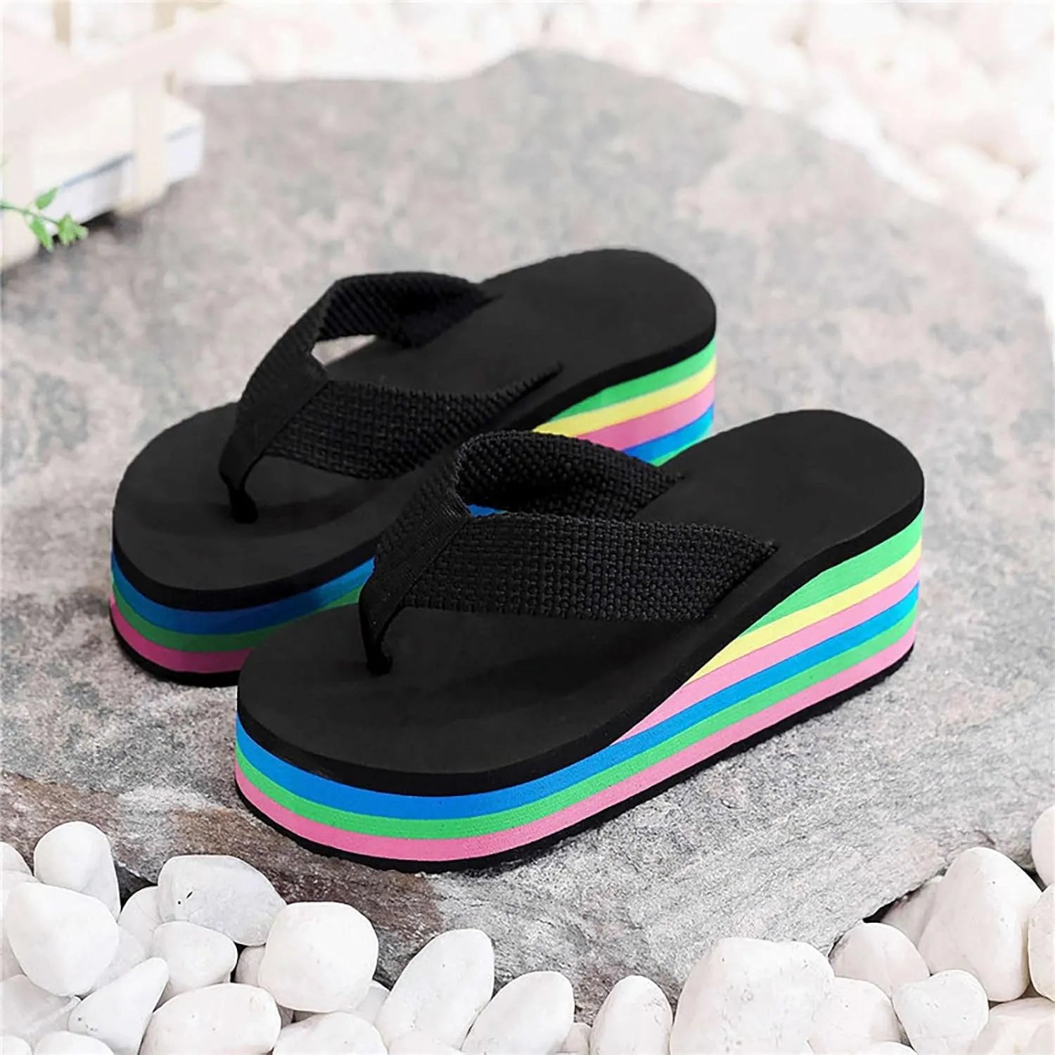 Women's Platform Wedge Sandals Lazy Slip On Flip Flops Clip On Arch Support Soft Soles Casual Beach Thong Slippers Breathable Bohemian Non Slip Boho Cozy Leisure Wide ballet women memory C65-Red
