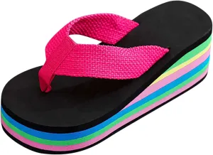 Women's Platform Wedge Sandals Lazy Slip On Flip Flops Clip On Arch Support Soft Soles Casual Beach Thong Slippers Breathable Bohemian Non Slip Boho Cozy Leisure Wide ballet women memory C65-Red