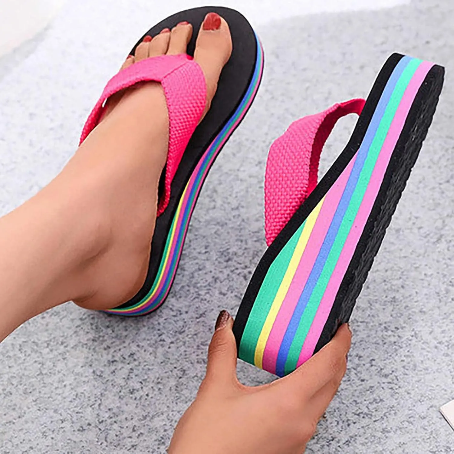 Women's Platform Wedge Sandals Lazy Slip On Flip Flops Clip On Arch Support Soft Soles Casual Beach Thong Slippers Breathable Bohemian Non Slip Boho Cozy Leisure Wide ballet women memory C65-Red
