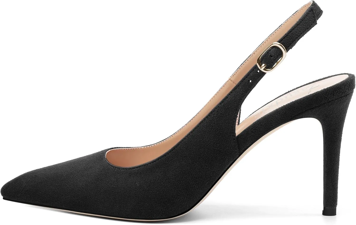 Women's Slingback Suede Pointed Toe Wedding Dress Buckle Comfort Stiletto High Heels Pumps Shoes 3.35 Inch
