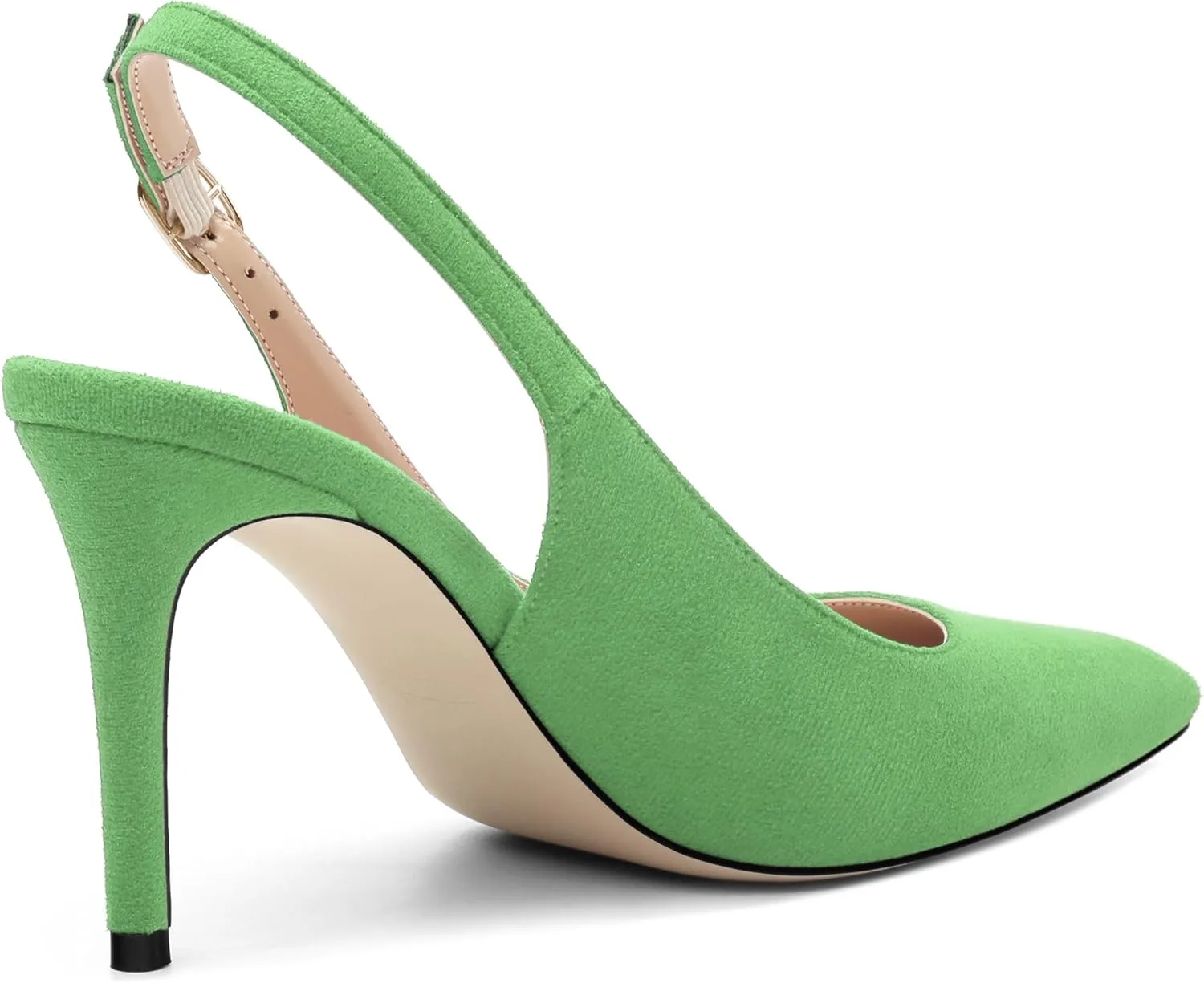 Women's Slingback Suede Pointed Toe Wedding Dress Buckle Comfort Stiletto High Heels Pumps Shoes 3.35 Inch