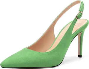 Women's Slingback Suede Pointed Toe Wedding Dress Buckle Comfort Stiletto High Heels Pumps Shoes 3.35 Inch