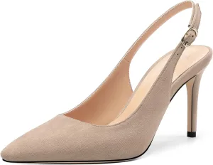 Women's Slingback Suede Pointed Toe Wedding Dress Buckle Comfort Stiletto High Heels Pumps Shoes 3.35 Inch
