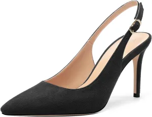 Women's Slingback Suede Pointed Toe Wedding Dress Buckle Comfort Stiletto High Heels Pumps Shoes 3.35 Inch