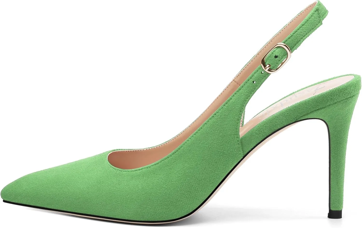 Women's Slingback Suede Pointed Toe Wedding Dress Buckle Comfort Stiletto High Heels Pumps Shoes 3.35 Inch