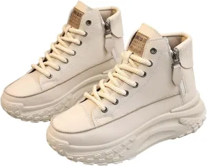 Women's Thick Sole Shoes Fashionable Round Toe Casual Shoes Women's Casual Shoes Height Increasing Shoes Beige