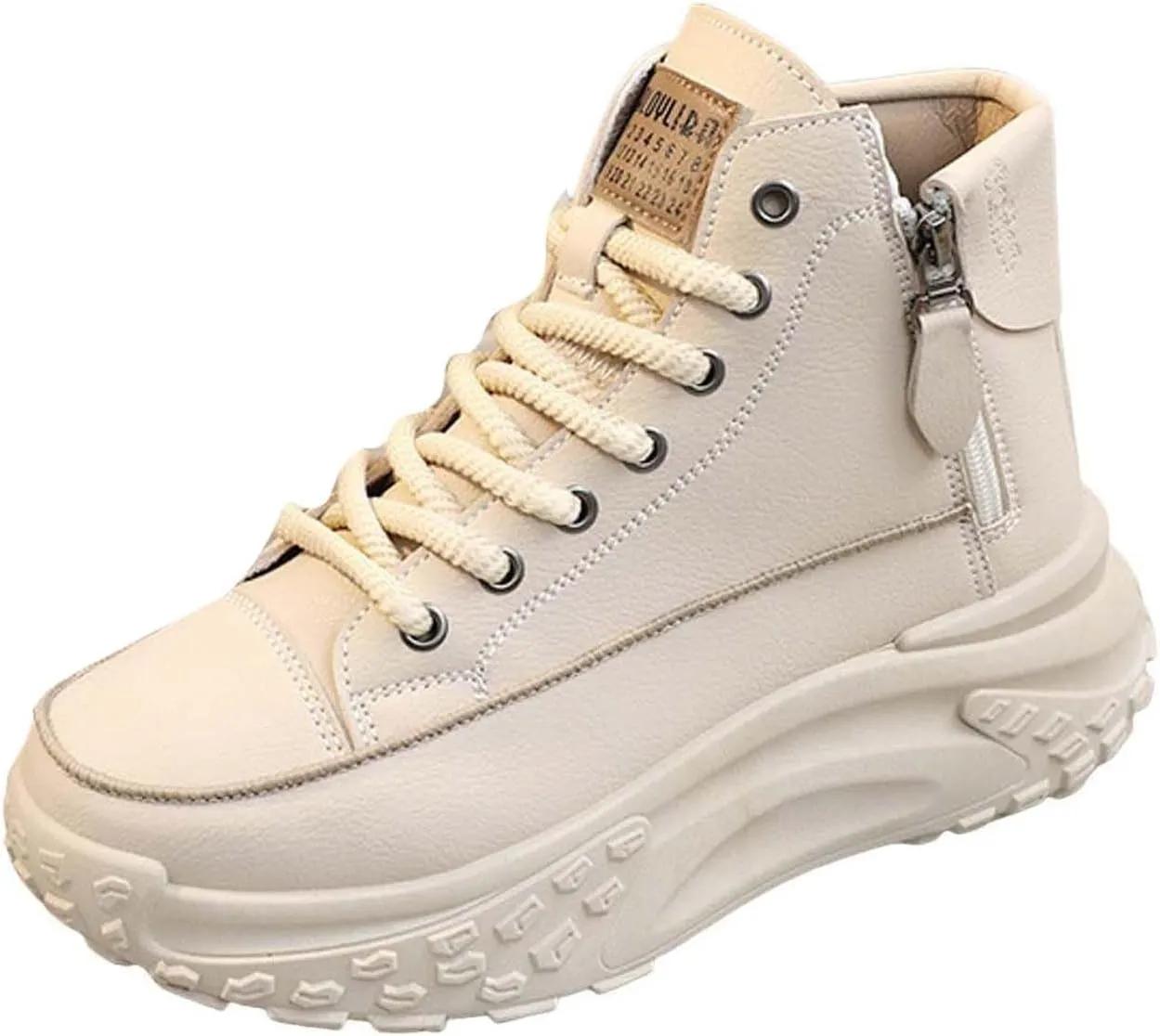 Women's Thick Sole Shoes Fashionable Round Toe Casual Shoes Women's Casual Shoes Height Increasing Shoes Beige