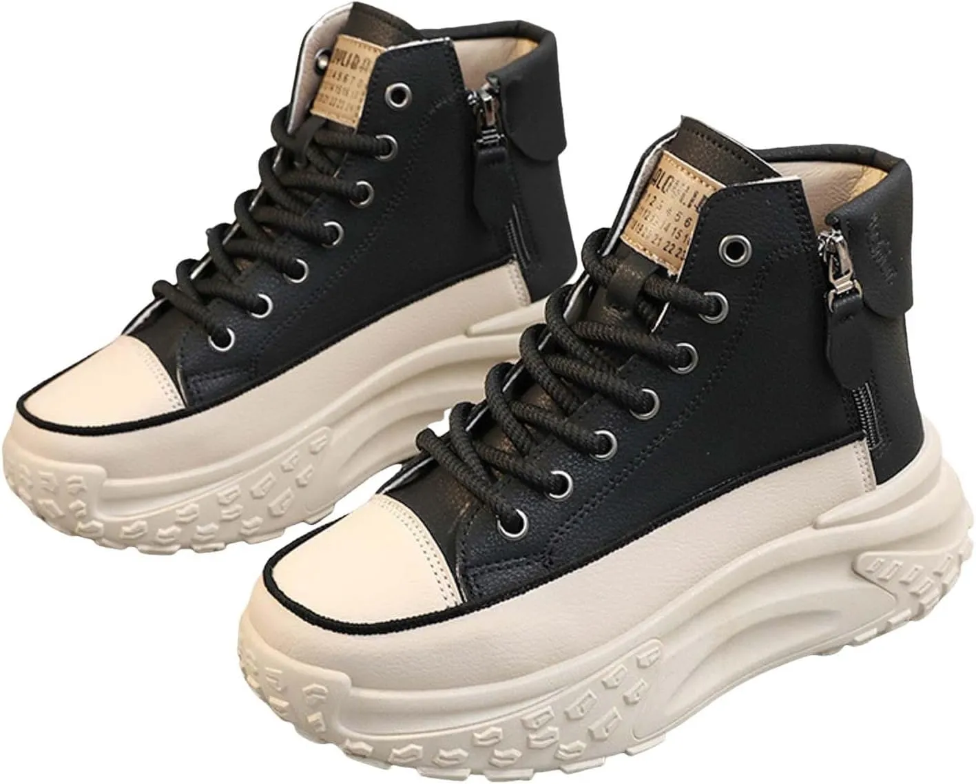 Women's Thick Sole Shoes Fashionable Round Toe Casual Shoes Women's Casual Shoes Height Increasing Shoes Beige