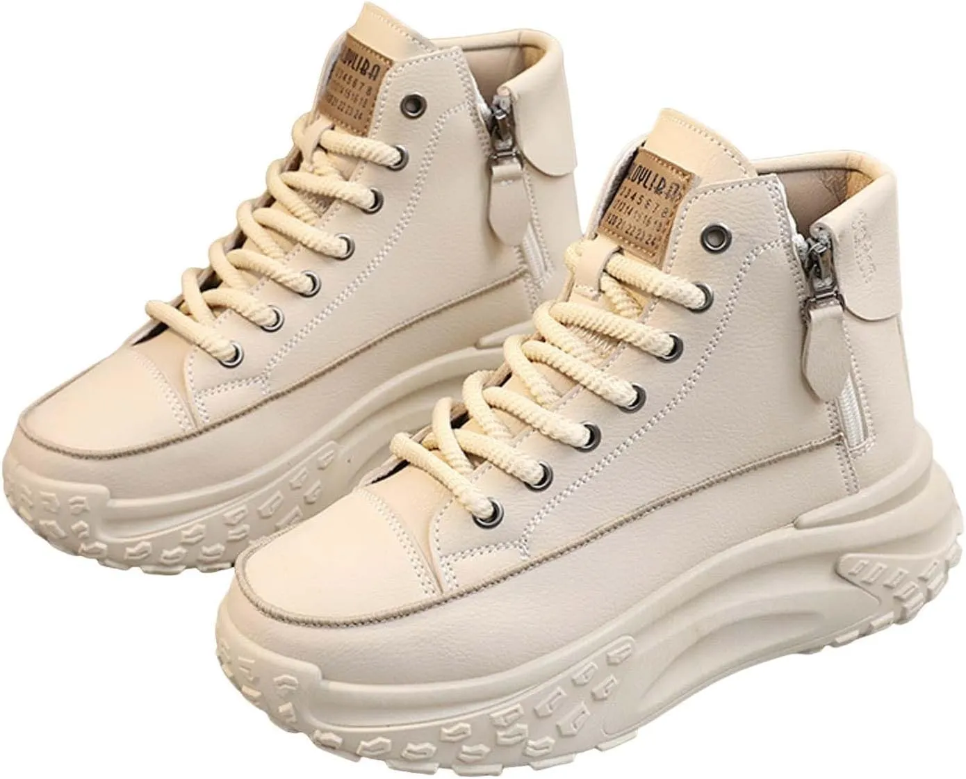 Women's Thick Sole Shoes Fashionable Round Toe Casual Shoes Women's Casual Shoes Height Increasing Shoes Beige