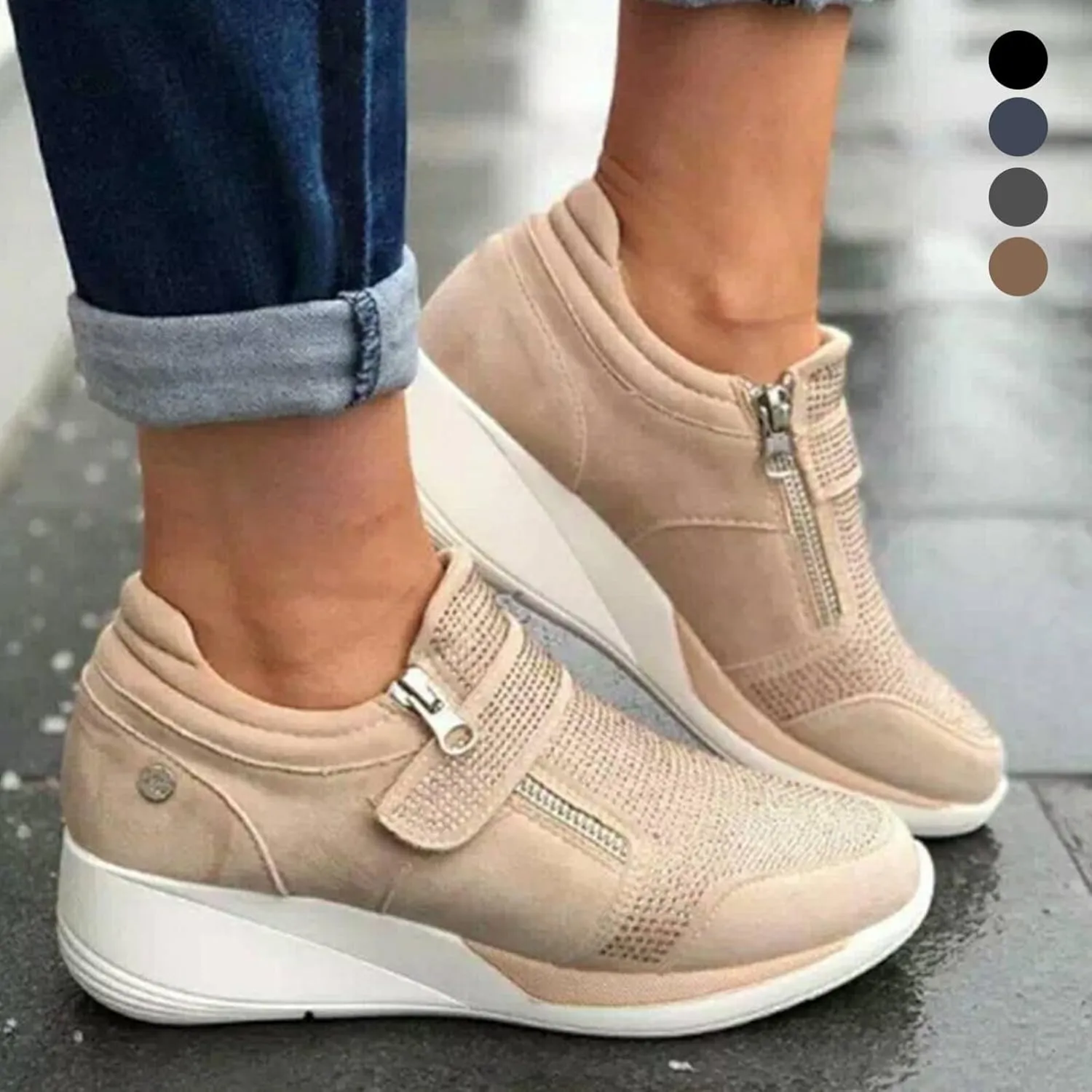 Womens Wedges Breathable Thick Sole Casual Sport Shoes Closed Toe Heeled Comfortable Fashion Sneakers No Lace Comfy Outdoor Walking Shoes for Ladies