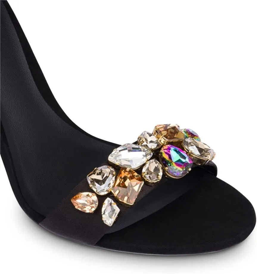 Womens's Crystal High Heels Ankle Strappy Gladiator Satin Stiletto Dressy Heeled Sandals Wedding Pumps