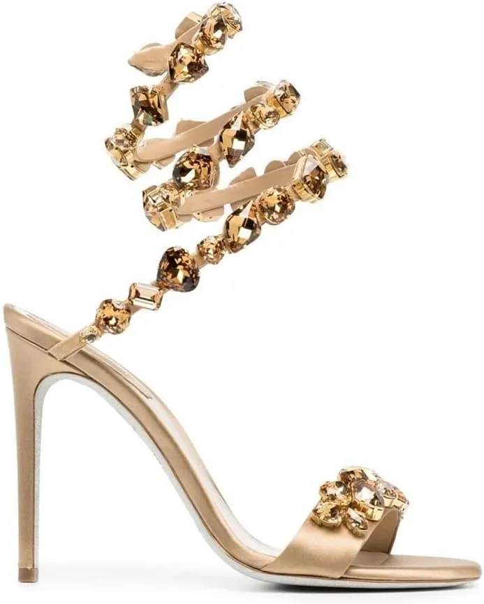 Womens's Crystal High Heels Ankle Strappy Gladiator Satin Stiletto Dressy Heeled Sandals Wedding Pumps