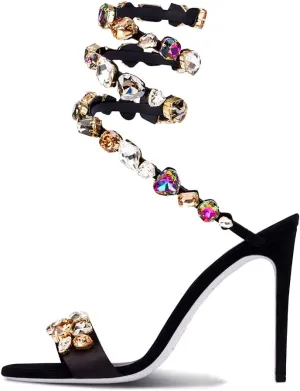 Womens's Crystal High Heels Ankle Strappy Gladiator Satin Stiletto Dressy Heeled Sandals Wedding Pumps