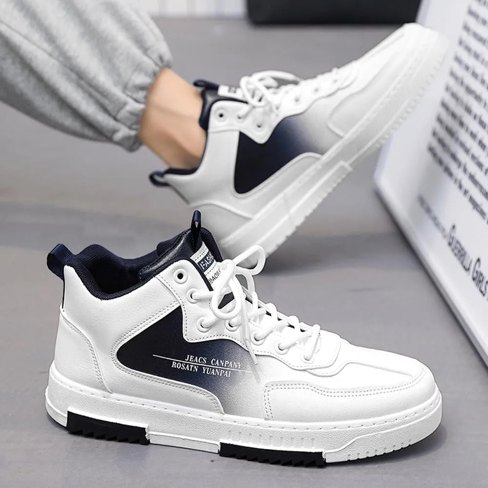 YAXE Men's Casual Comfortable High Top Lace Up Skateboard Shoes Soft Soles Anti Slip and Shock-Absorbing Walking Sneakers