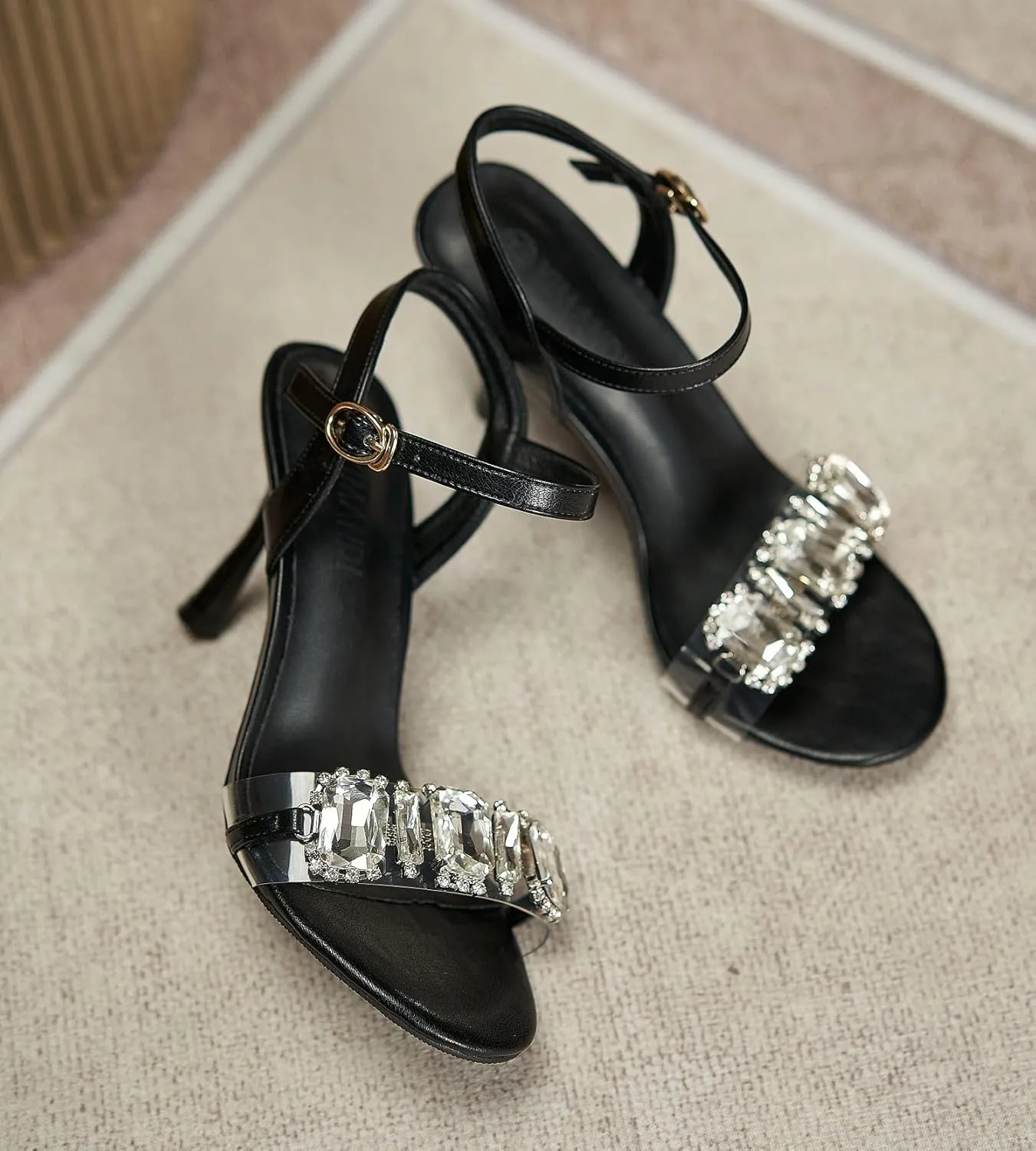 YooPrettyz Women Crystals Open Toe Heels Sandals Dress Pumps Shoes Clear Strap Evening High Heels