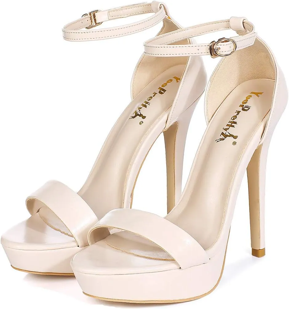 YooPrettyz Women Metallic Ankle Strap Platform High Heels Model Dress Sandals